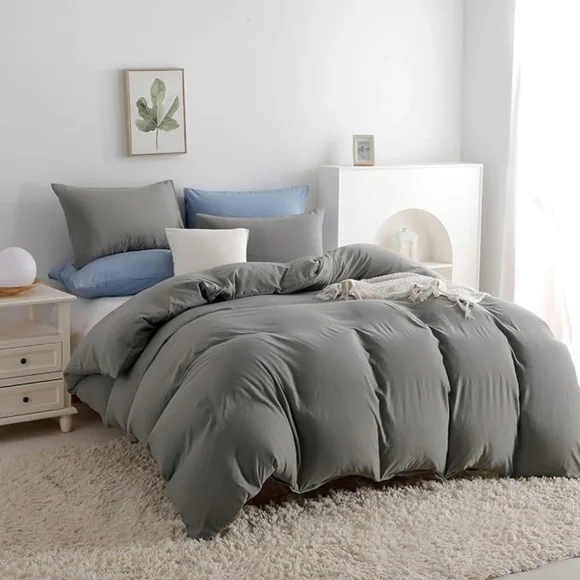 Grey Duvet Cover Queen Size, Microfiber Duvet Cover with Zipper - Picture 2 of 4